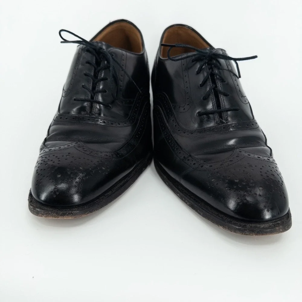 Johnston & Murphy Black Leather‎ Wingtip Oxford Dress Shoes Mens 9.5 USA Made